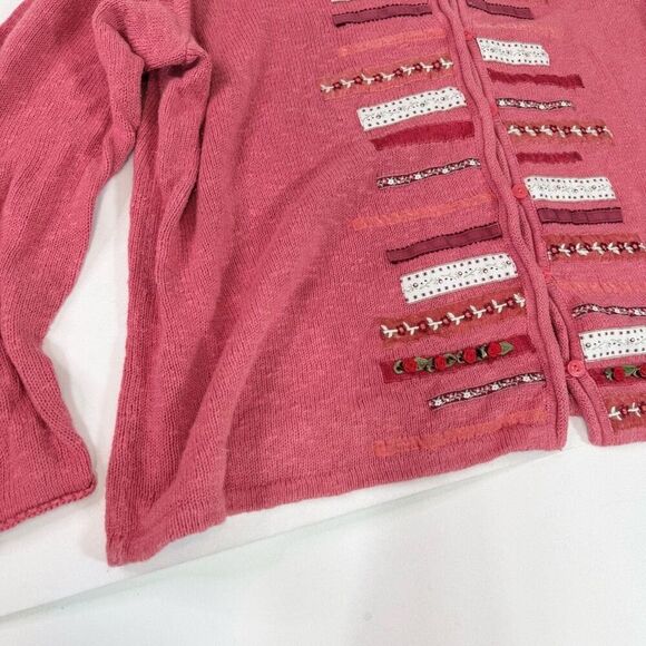 CJ Banks Cardigan Sweater Womens 2X Pink Hemp Blend Knit ARtsy V Neck Grandma - Picture 4 of 8